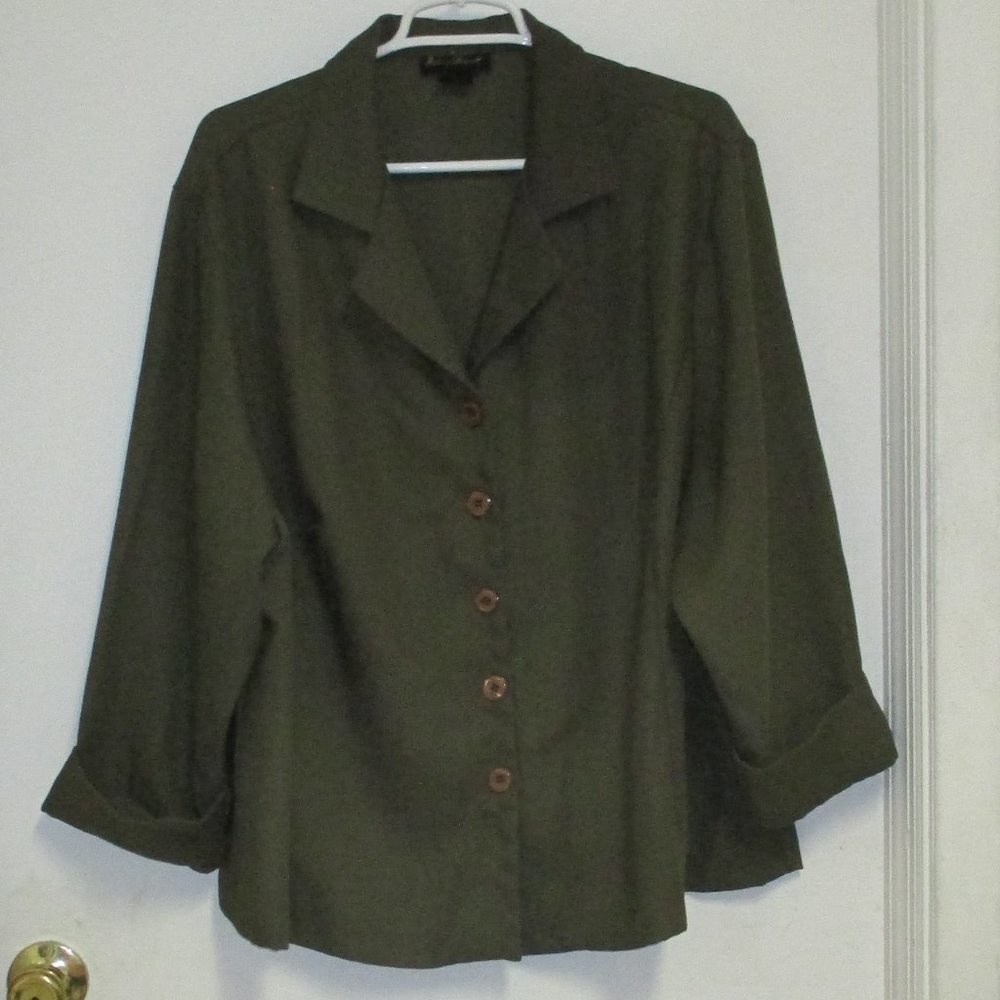 Shirt - Collared Dress Shirt, Button Down,  ¾ Sleeve By Ashley Stewart